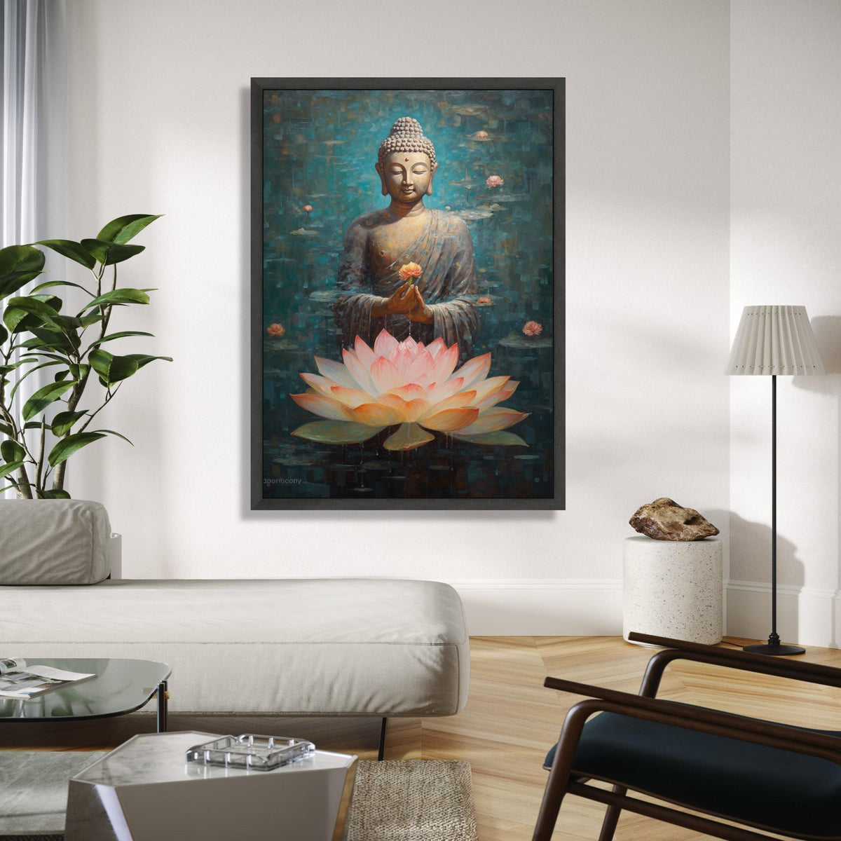 Serene Buddha Meditation Canvas, Lotus Flower Painting, Spiritual Wall Art, Zen Home Decor, Mindfulness Canvas Gift Art, Home Decor, Print