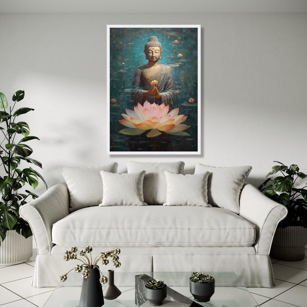 Serene Buddha Meditation Canvas, Lotus Flower Painting, Spiritual Wall Art, Zen Home Decor, Mindfulness Canvas Gift Art, Home Decor, Print