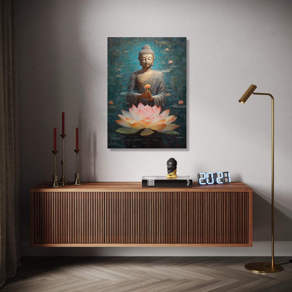 Serene Buddha Meditation Canvas, Lotus Flower Painting, Spiritual Wall Art, Zen Home Decor, Mindfulness Canvas Gift Art, Home Decor, Print