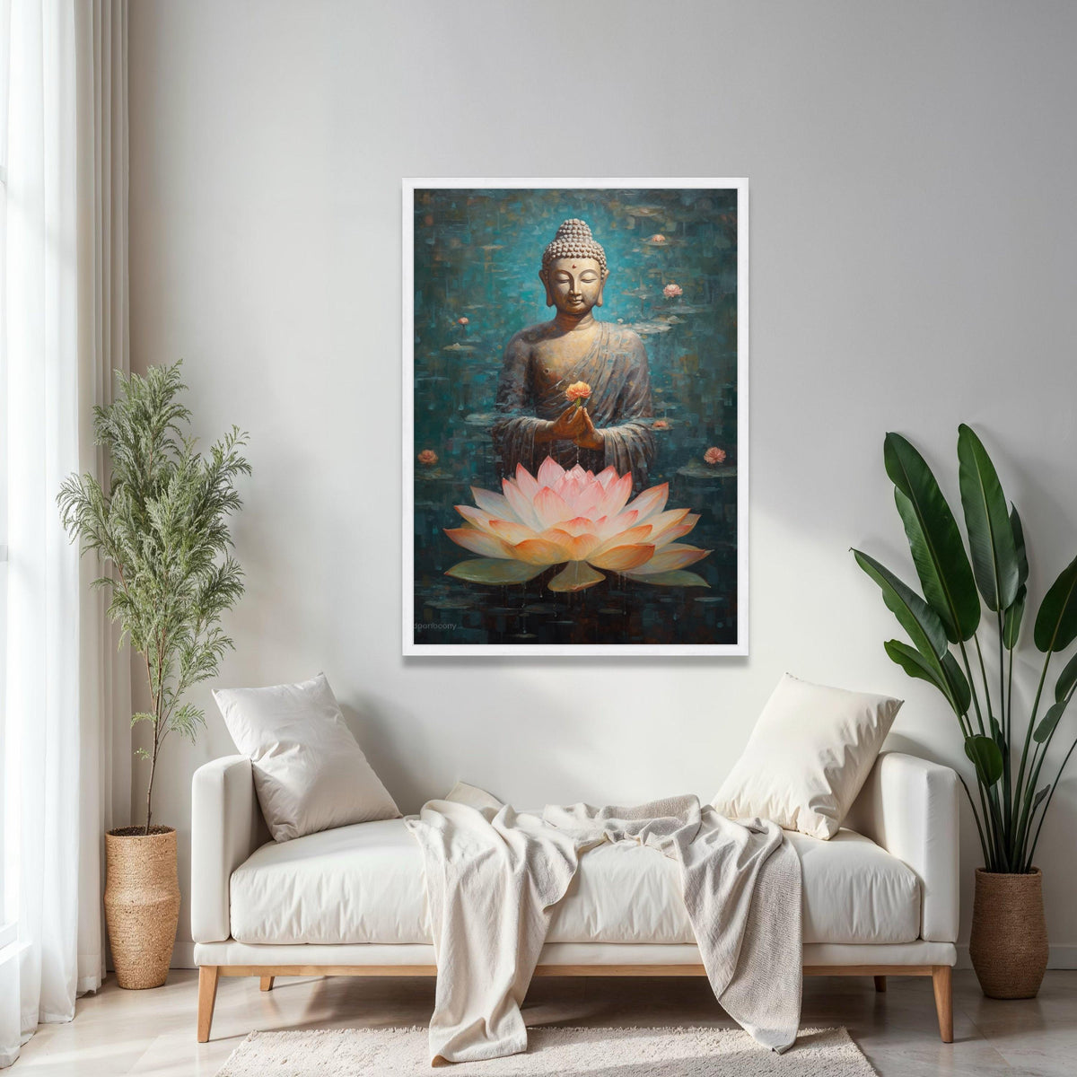 Serene Buddha Meditation Canvas, Lotus Flower Painting, Spiritual Wall Art, Zen Home Decor, Mindfulness Canvas Gift Art, Home Decor, Print