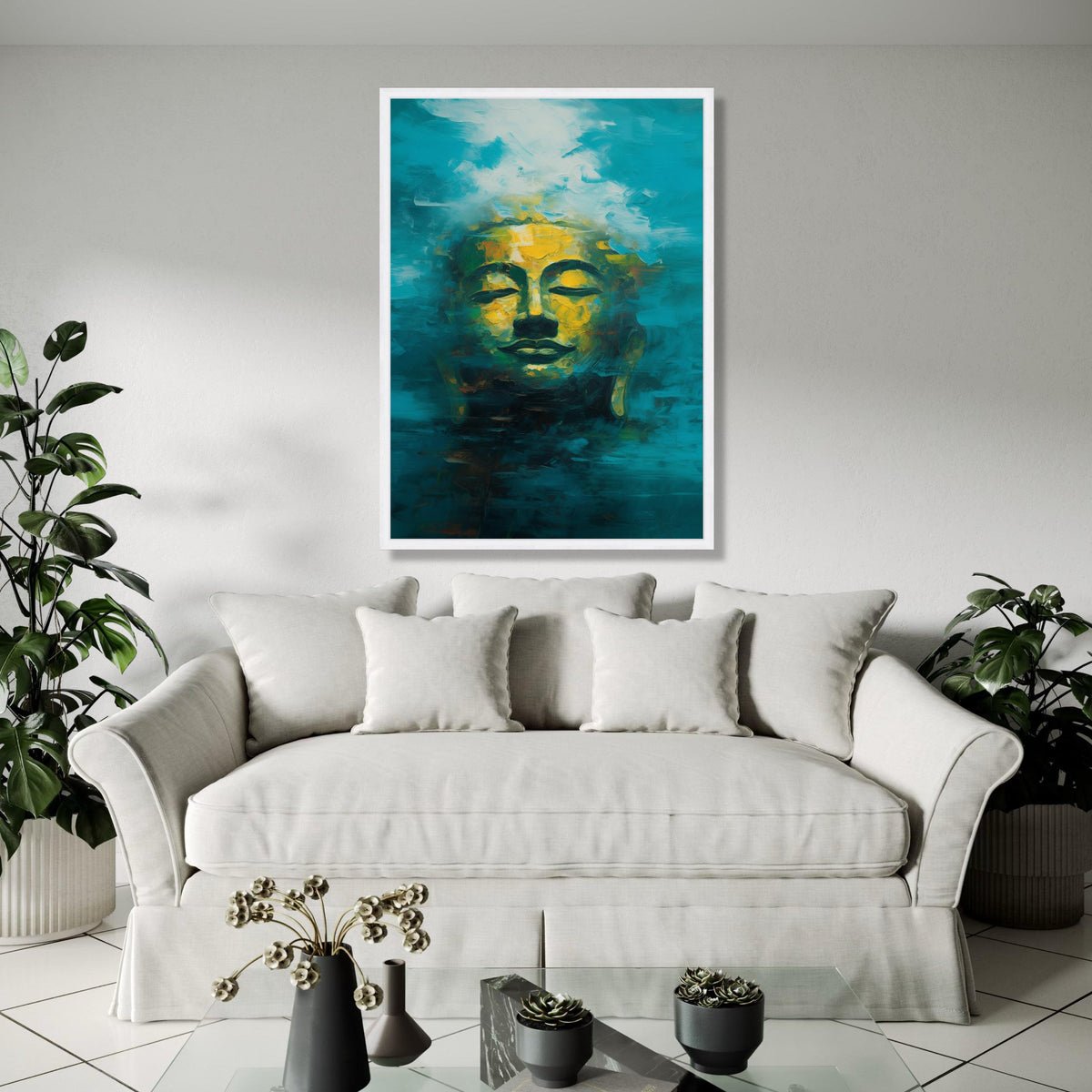 Serene Buddha Face Canvas Wall Art, Abstract Spiritual Painting, Meditation Decor, Zen Home Decoration, Tranquil Gift Art, Home Decor, Print