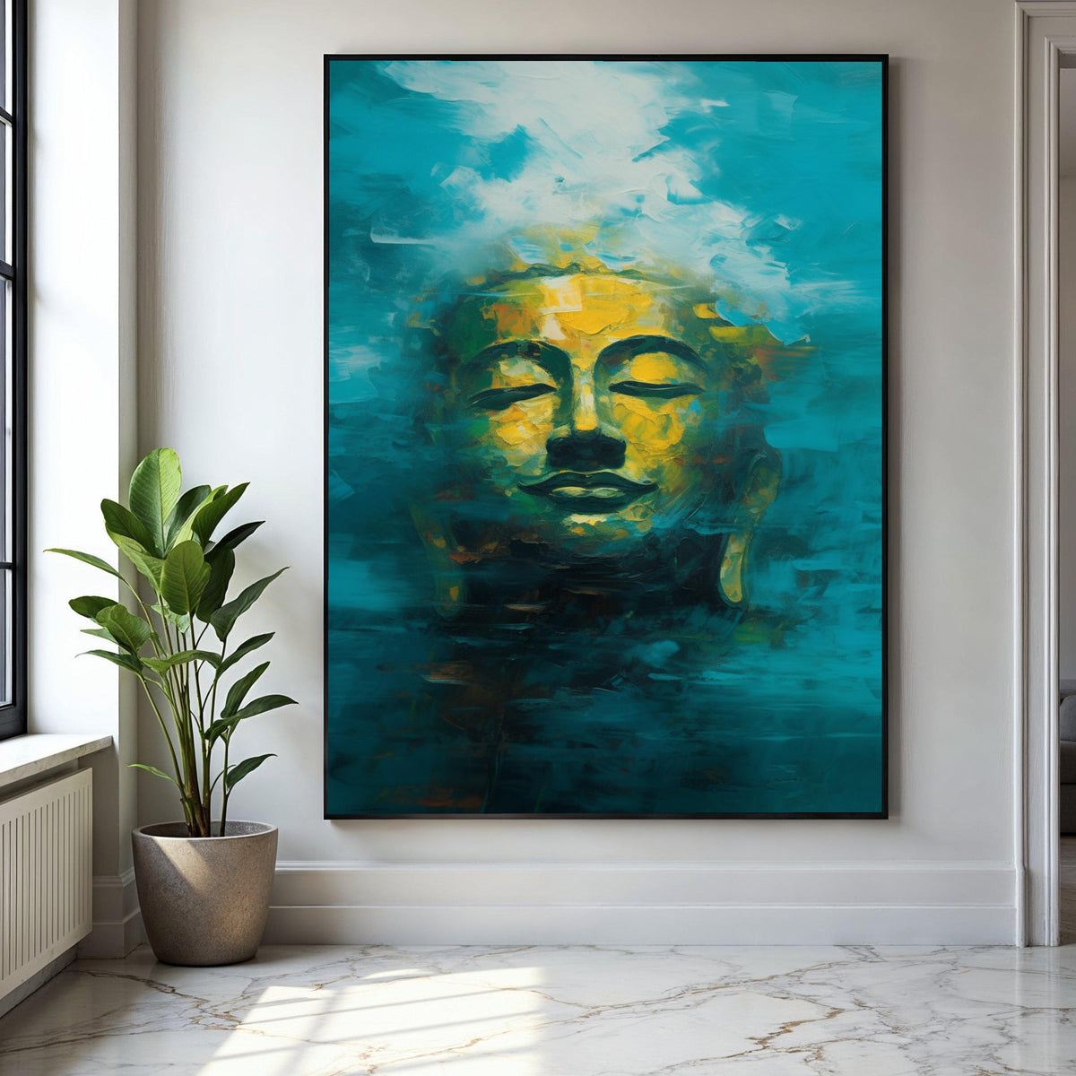 Serene Buddha Face Canvas Wall Art, Abstract Spiritual Painting, Meditation Decor, Zen Home Decoration, Tranquil Gift Art, Home Decor, Print