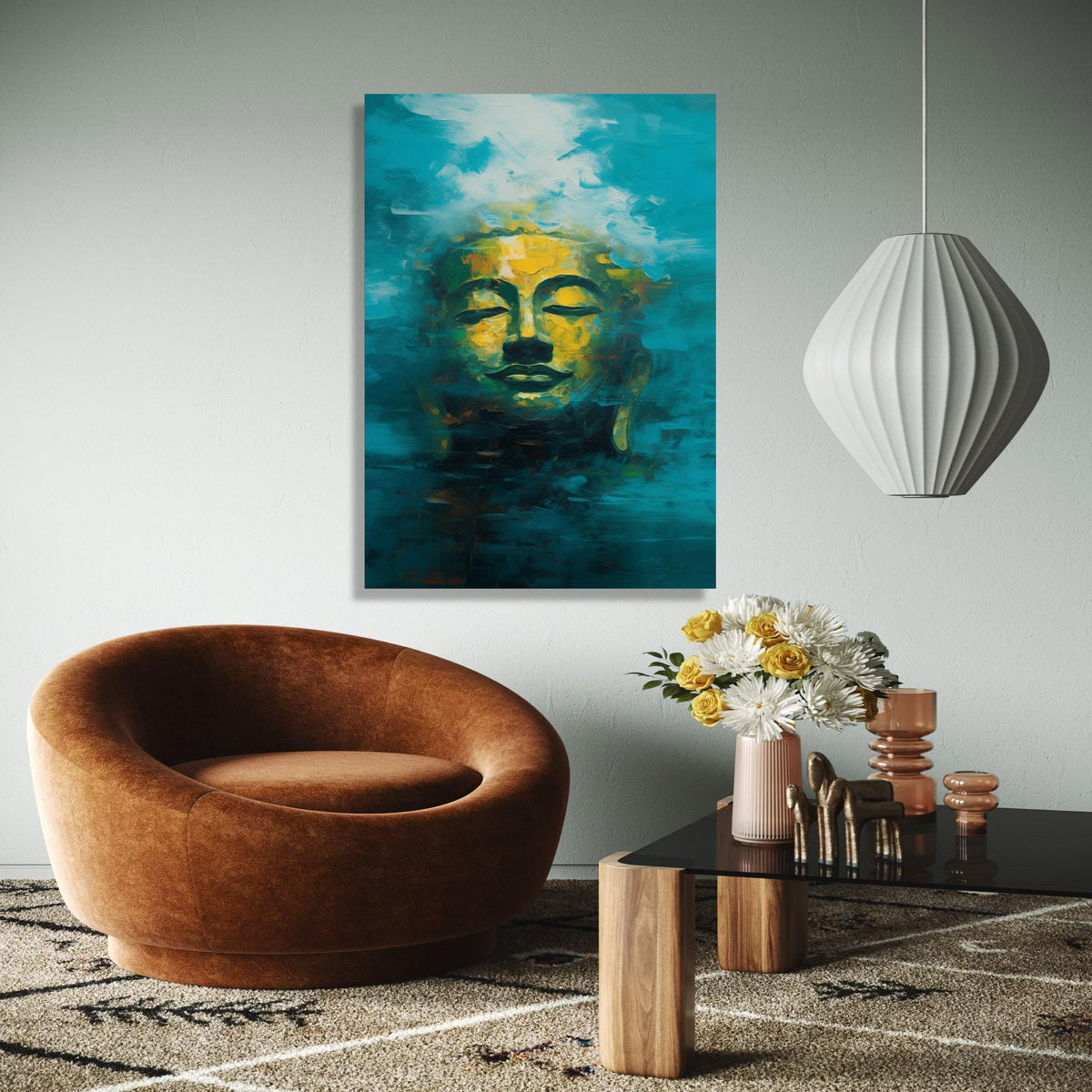Serene Buddha Face Canvas Wall Art, Abstract Spiritual Painting, Meditation Decor, Zen Home Decoration, Tranquil Gift Art, Home Decor, Print