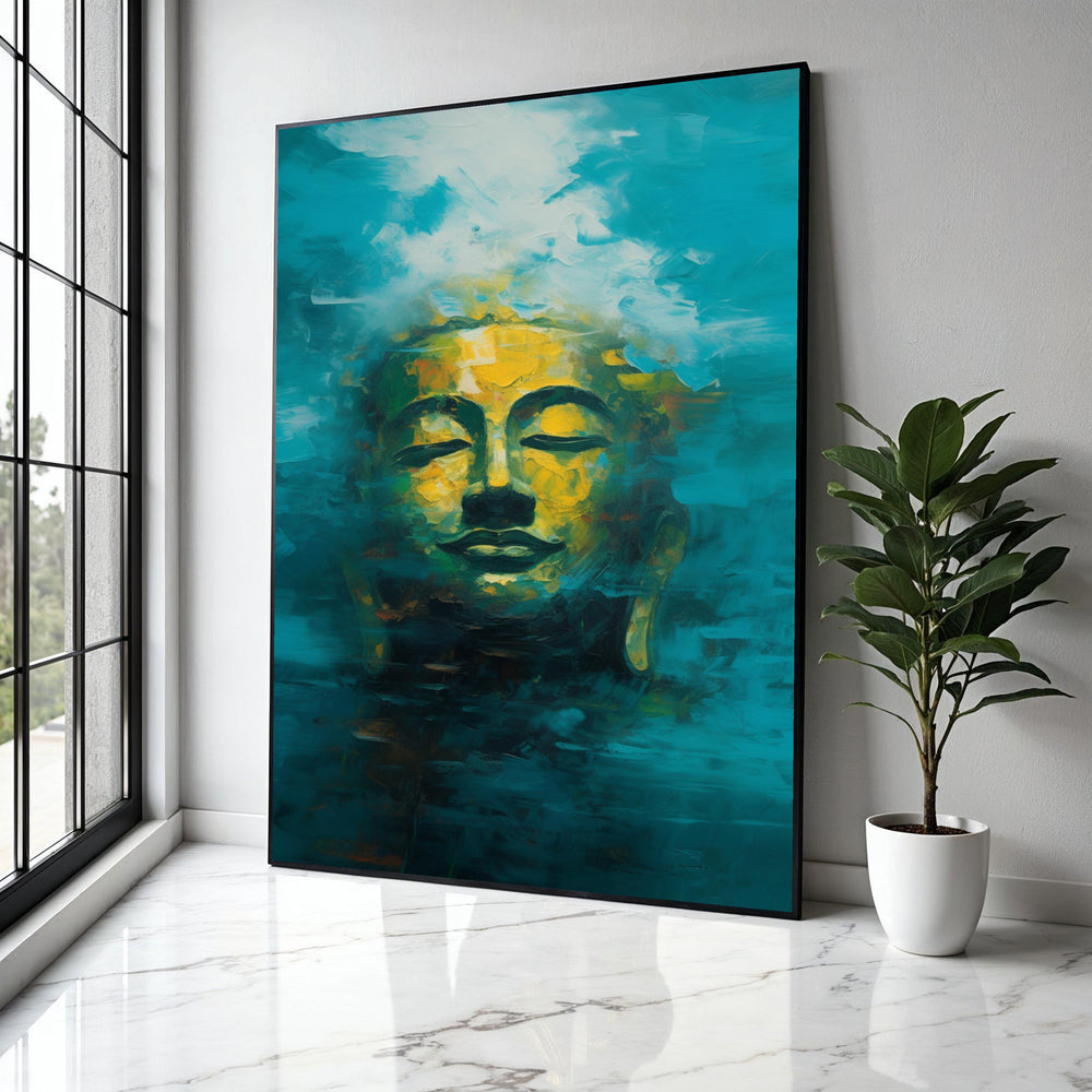 Serene Buddha Face Canvas Wall Art, Abstract Spiritual Painting, Meditation Decor, Zen Home Decoration, Tranquil Gift Art, Home Decor, Print