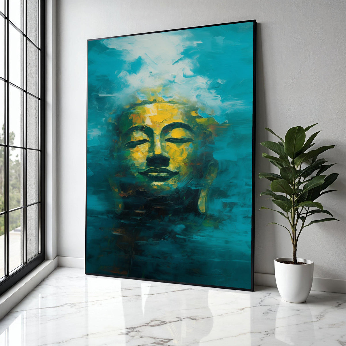 Serene Buddha Face Canvas Wall Art, Abstract Spiritual Painting, Meditation Decor, Zen Home Decoration, Tranquil Gift Art, Home Decor, Print