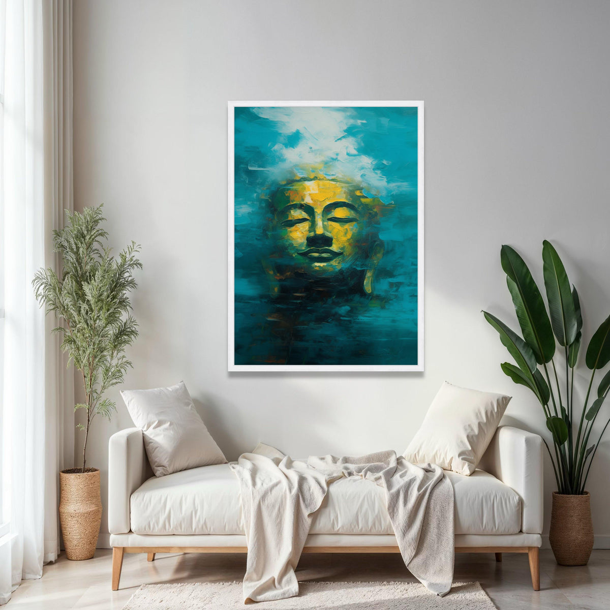Serene Buddha Face Canvas Wall Art, Abstract Spiritual Painting, Meditation Decor, Zen Home Decoration, Tranquil Gift Art, Home Decor, Print