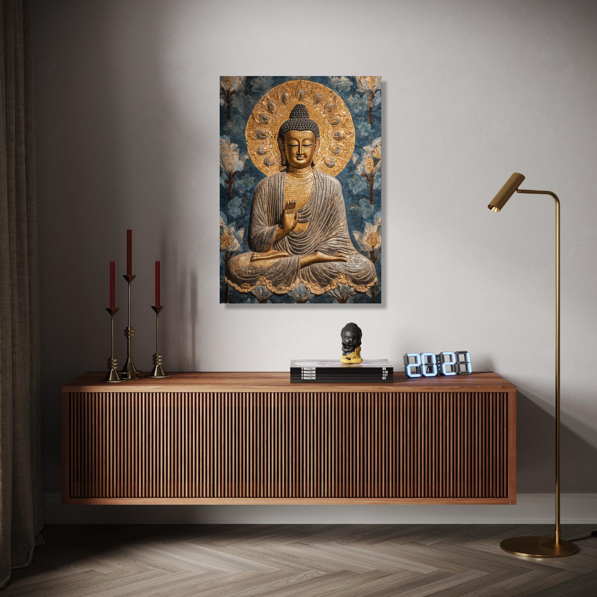 Golden Buddha Mosaic Canvas, Spiritual Wall Art, Meditation Decor, Zen Home Decoration, Peaceful Buddha Painting Gift Art, Home Decor, Print