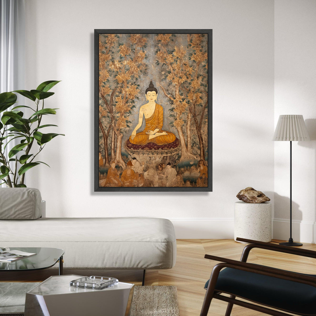 Serene Buddha Meditation Canvas, Vintage Asian Wall Art, Spiritual Home Decor, Tranquil Buddha Painting, Nature Gift Art, Home Decor, Print