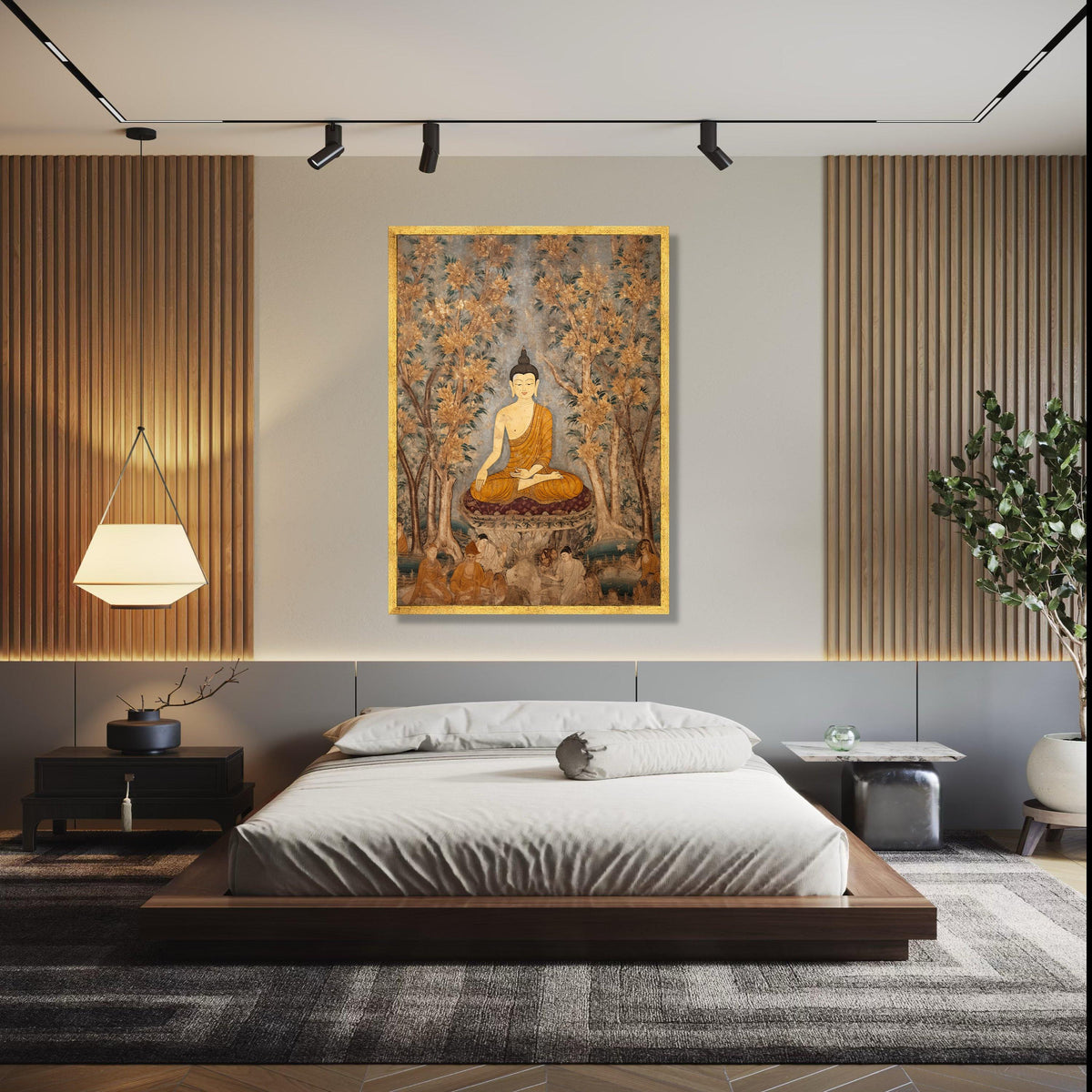 Serene Buddha Meditation Canvas, Vintage Asian Wall Art, Spiritual Home Decor, Tranquil Buddha Painting, Nature Gift Art, Home Decor, Print