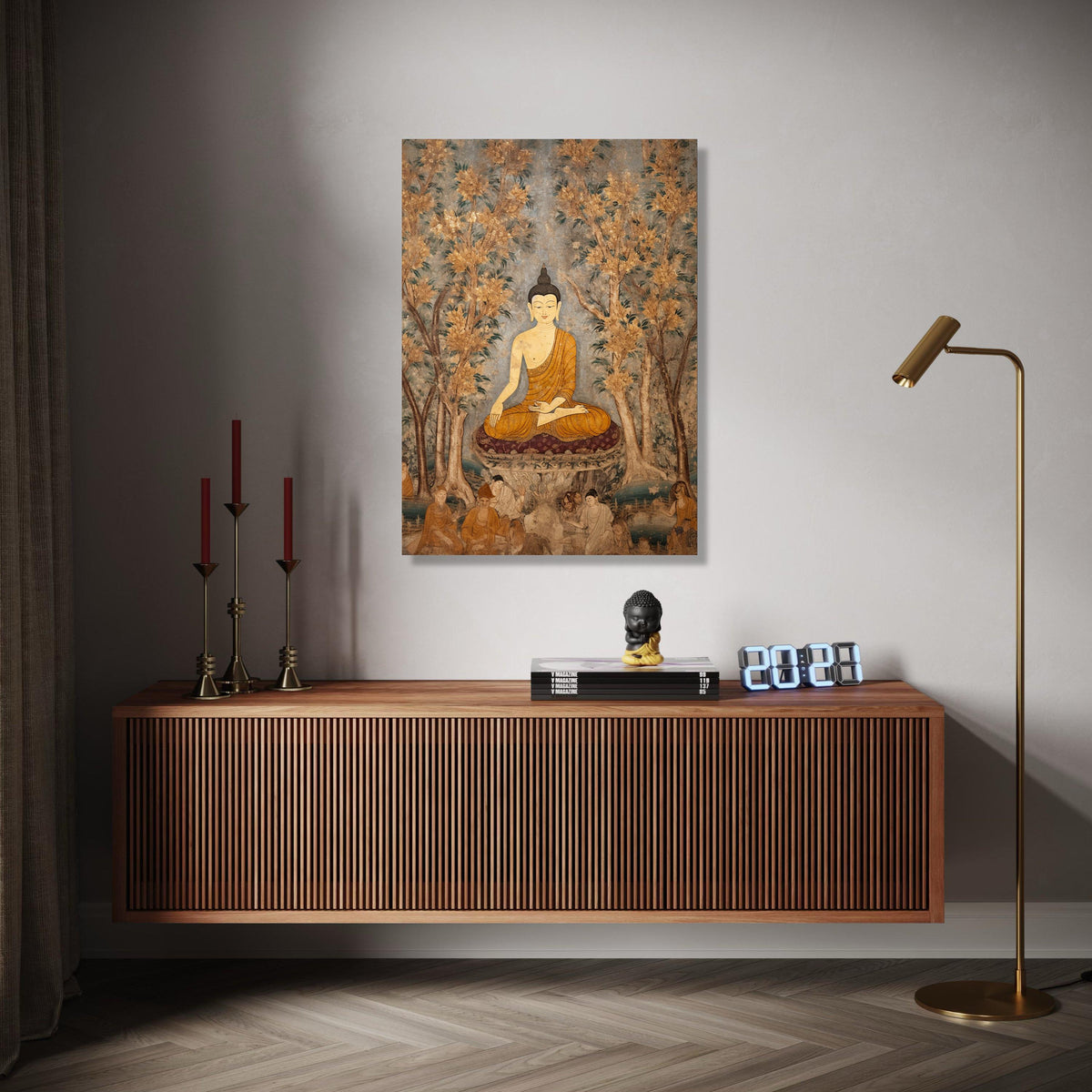 Serene Buddha Meditation Canvas, Vintage Asian Wall Art, Spiritual Home Decor, Tranquil Buddha Painting, Nature Gift Art, Home Decor, Print