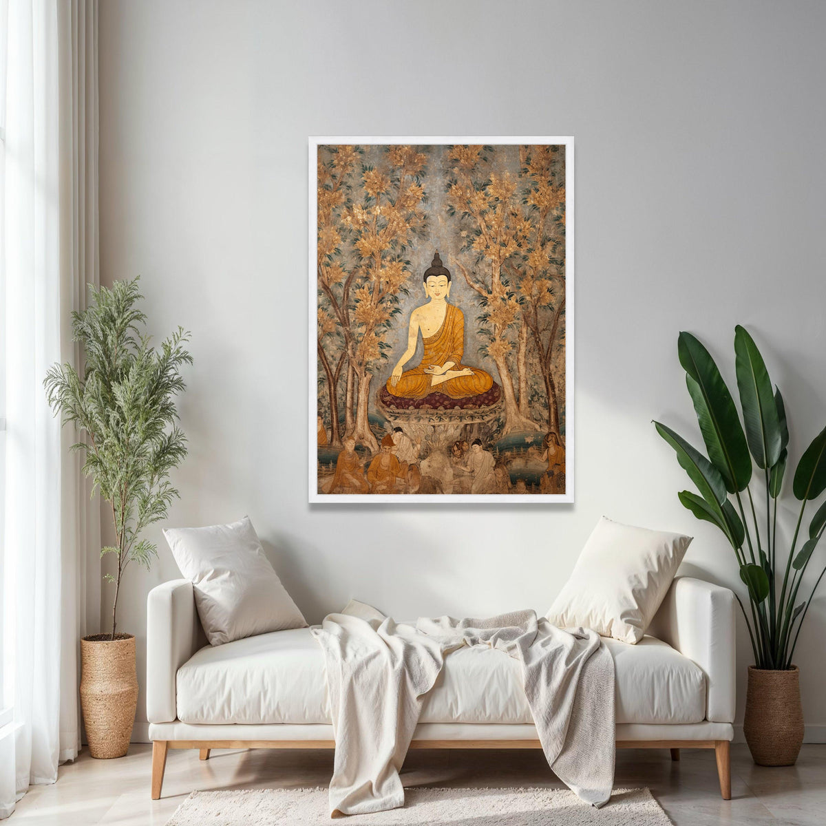 Serene Buddha Meditation Canvas, Vintage Asian Wall Art, Spiritual Home Decor, Tranquil Buddha Painting, Nature Gift Art, Home Decor, Print