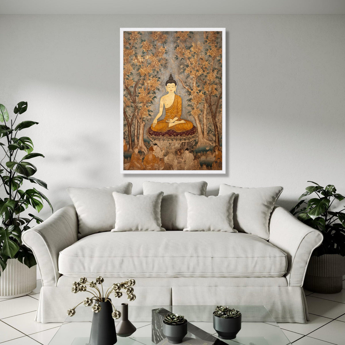 Serene Buddha Meditation Canvas, Vintage Asian Wall Art, Spiritual Home Decor, Tranquil Buddha Painting, Nature Gift Art, Home Decor, Print