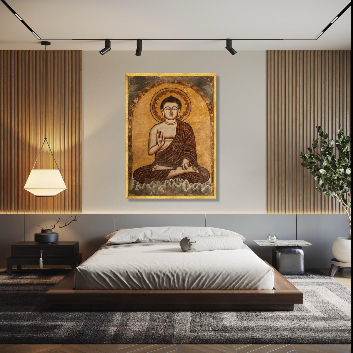 Vintage Buddha Mosaic Canvas Wall Art, Spiritual Meditation Home Decor, Calm Zen Buddhist Artwork, Sacred Gift Art, Home Decor, Print