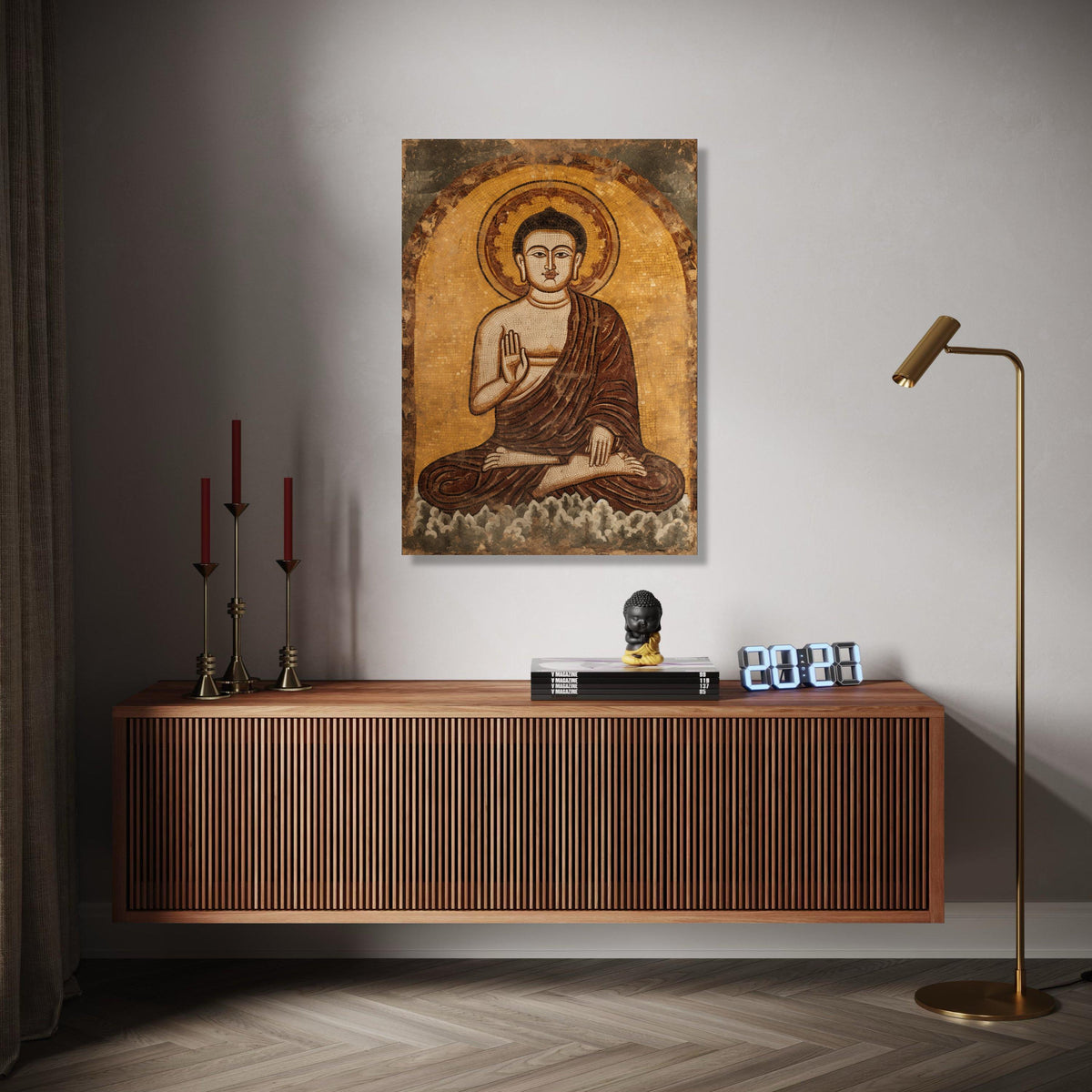 Vintage Buddha Mosaic Canvas Wall Art, Spiritual Meditation Home Decor, Calm Zen Buddhist Artwork, Sacred Gift Art, Home Decor, Print