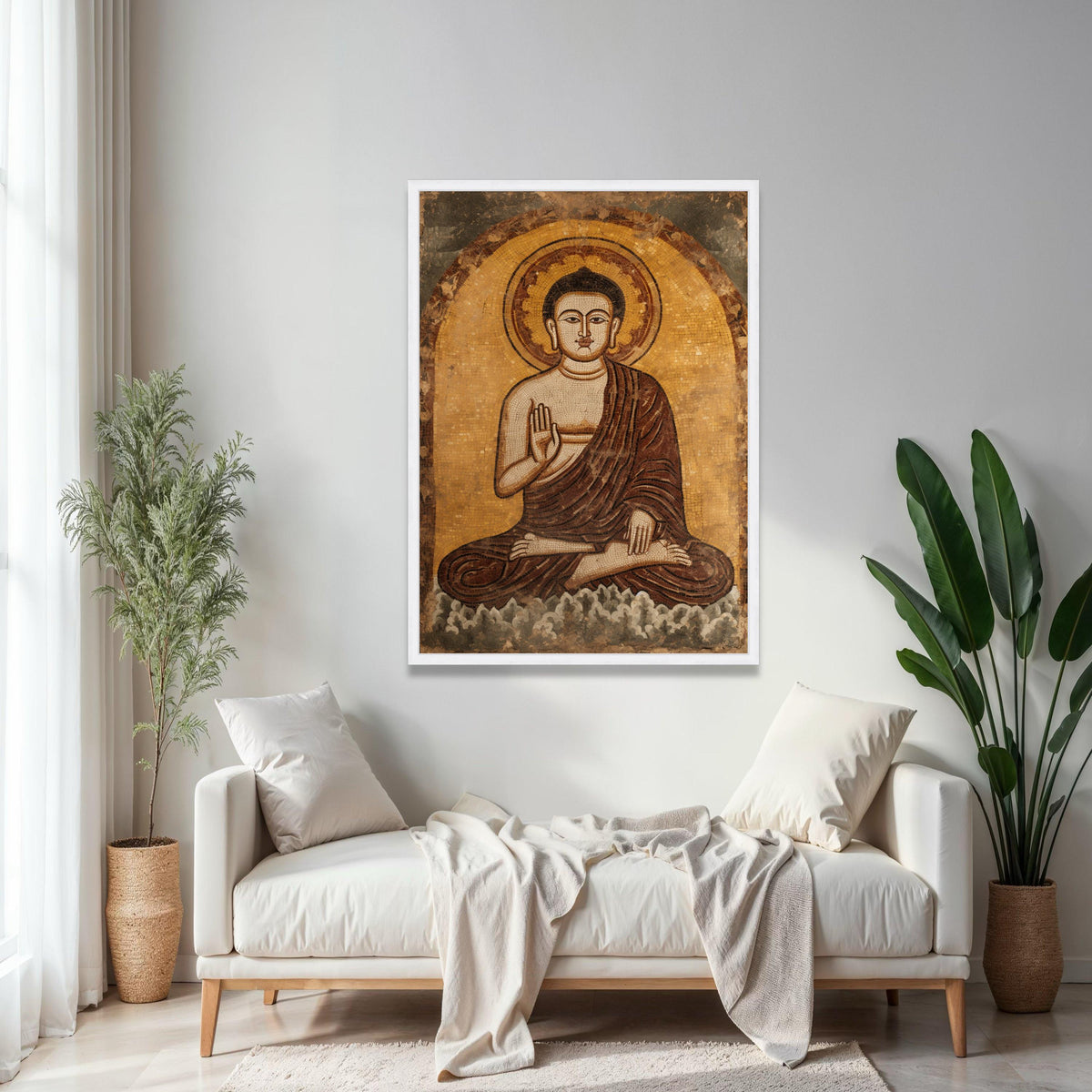 Vintage Buddha Mosaic Canvas Wall Art, Spiritual Meditation Home Decor, Calm Zen Buddhist Artwork, Sacred Gift Art, Home Decor, Print