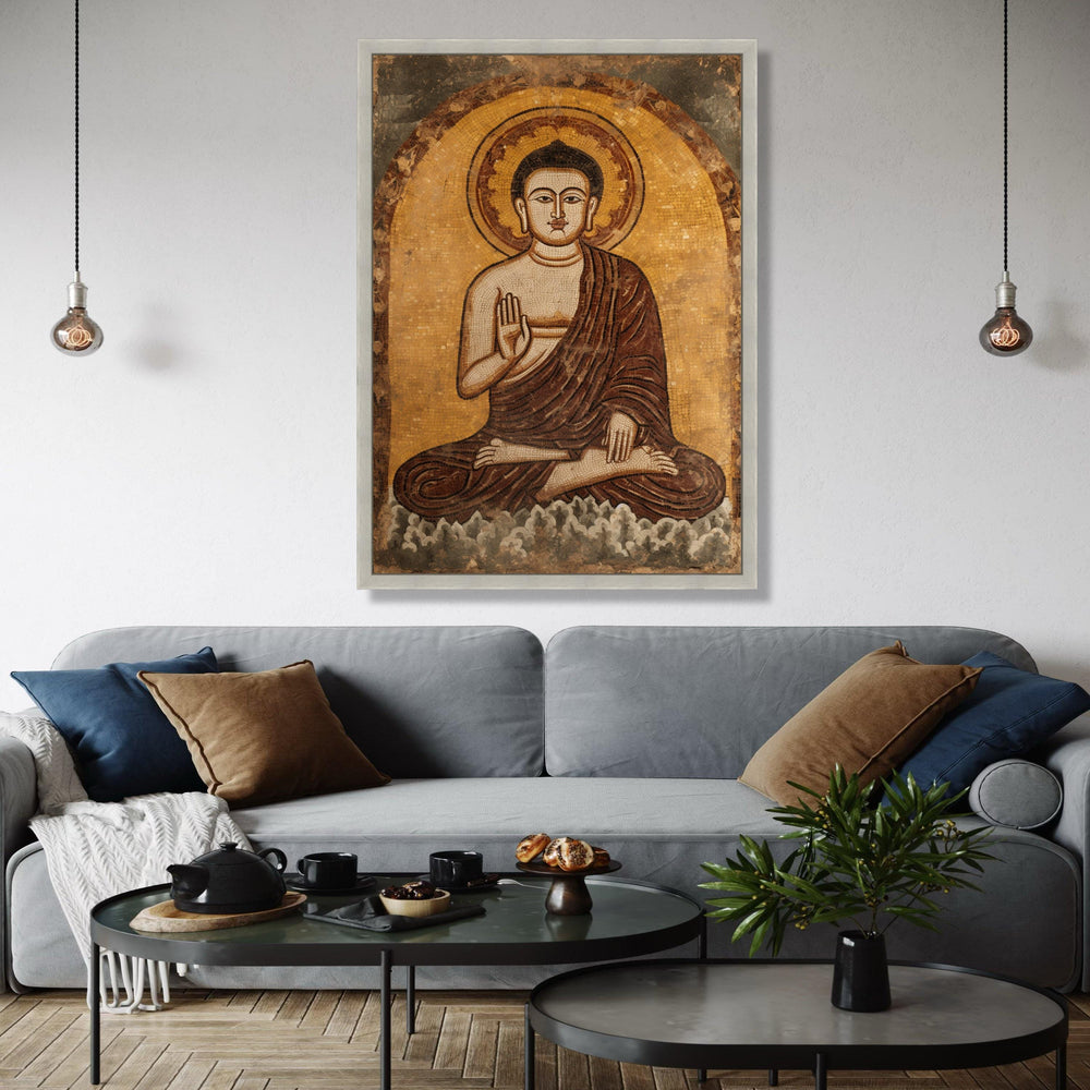 Vintage Buddha Mosaic Canvas Wall Art, Spiritual Meditation Home Decor, Calm Zen Buddhist Artwork, Sacred Gift Art, Home Decor, Print