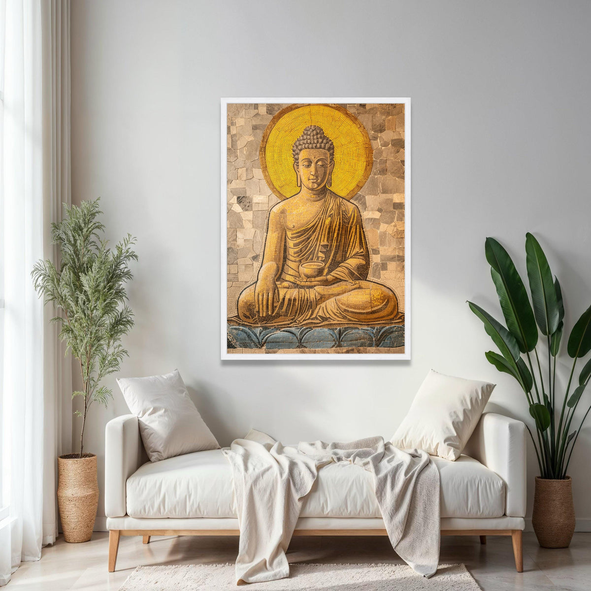 Golden Buddha Mosaic Canvas, Meditation Wall Art, Spiritual Home Decor, Zen Meditation Art, Buddha Statue Canvas Gift Art, Home Decor, Print