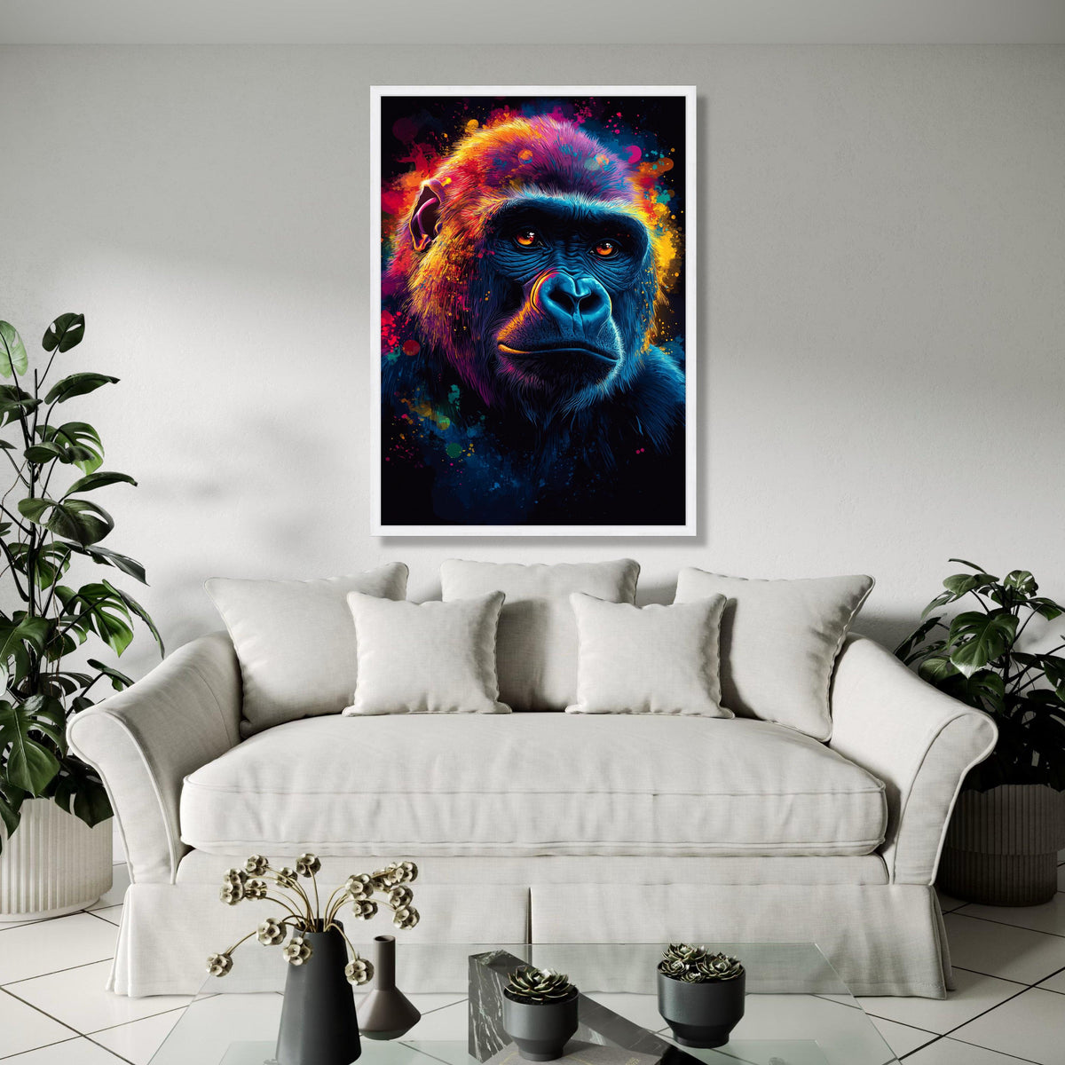Vibrant Colorful Gorilla Portrait Canvas, Abstract Animal Wall Art, Modern Wildlife Painting, Neon Primate Face Gift Art, Home Decor, Print