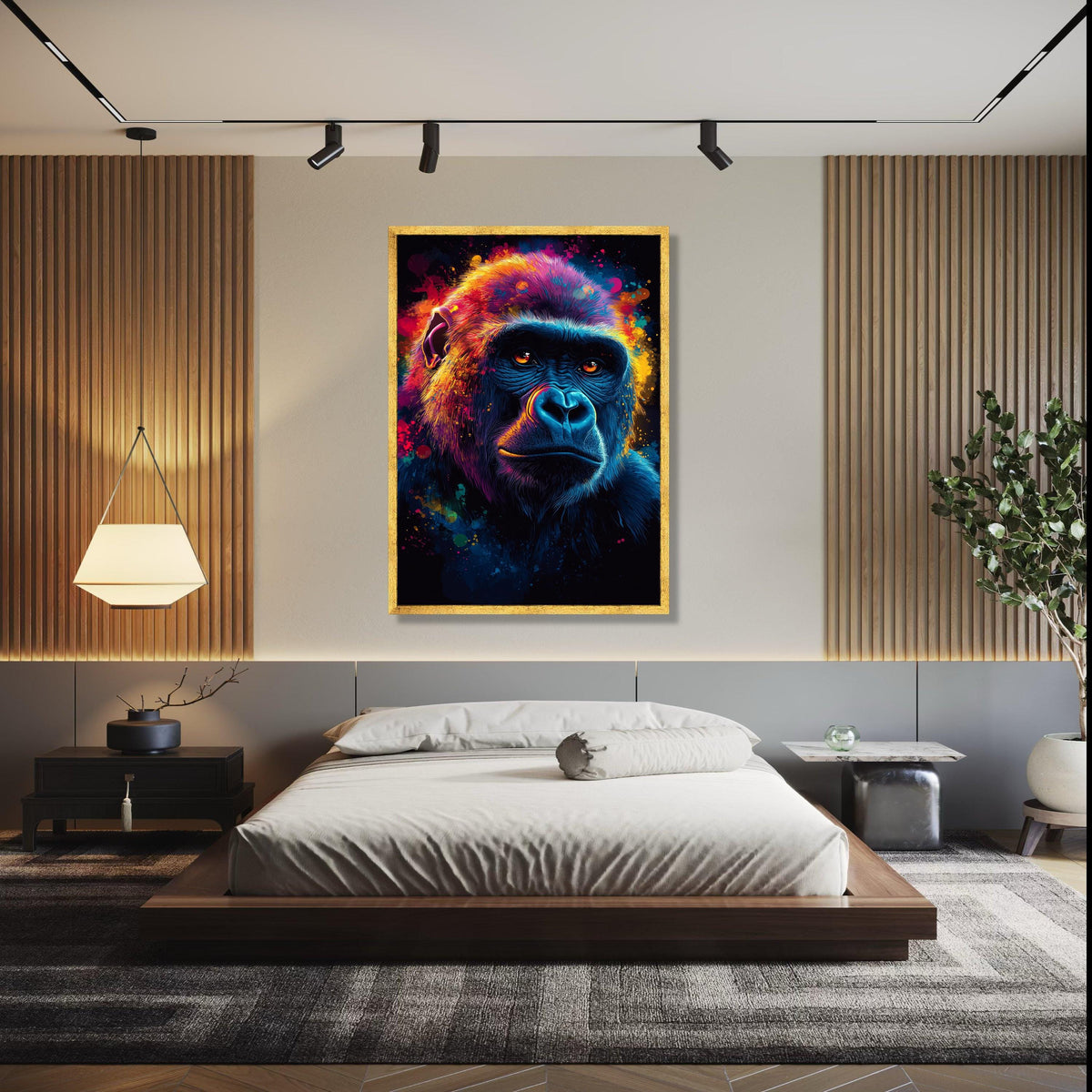 Vibrant Colorful Gorilla Portrait Canvas, Abstract Animal Wall Art, Modern Wildlife Painting, Neon Primate Face Gift Art, Home Decor, Print