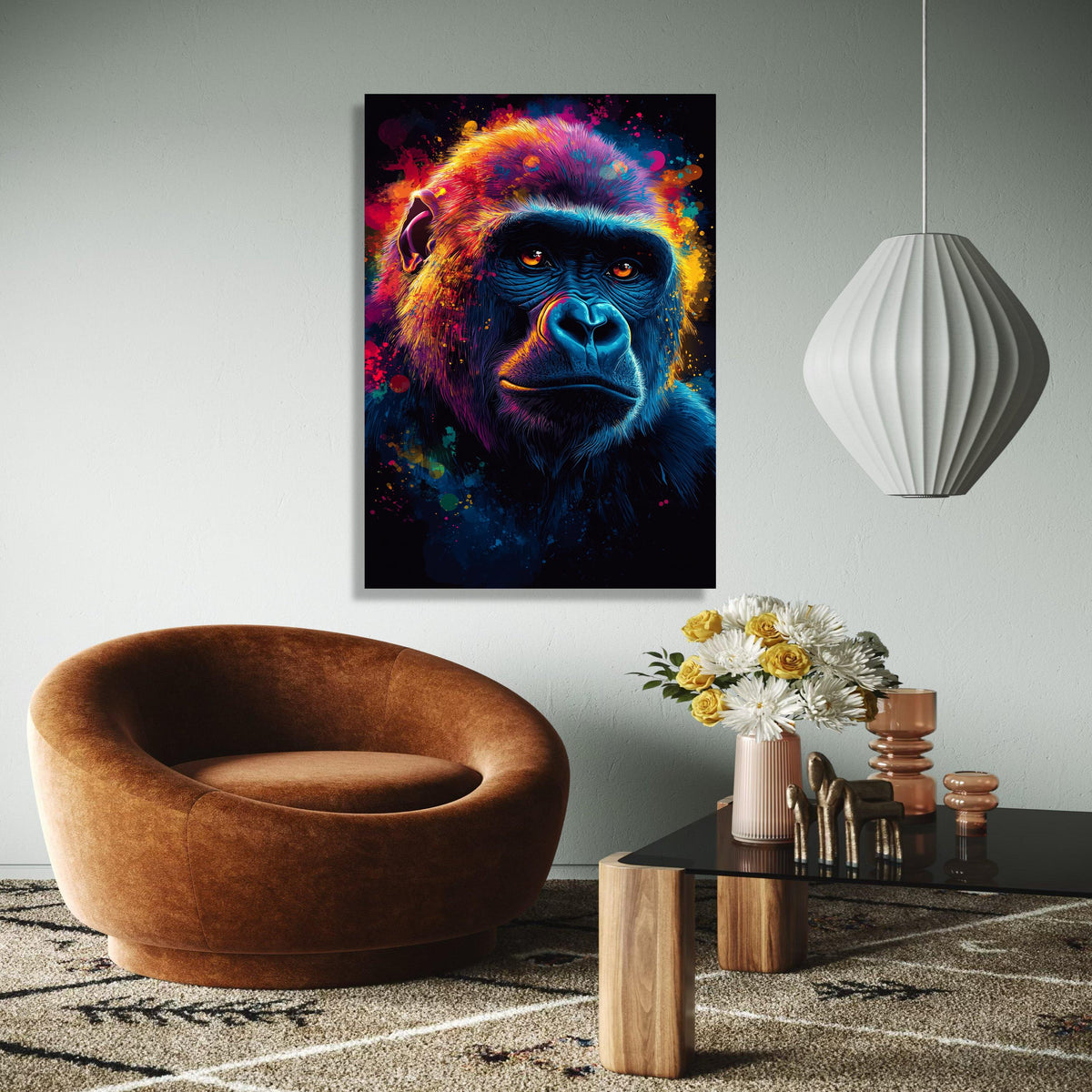 Vibrant Colorful Gorilla Portrait Canvas, Abstract Animal Wall Art, Modern Wildlife Painting, Neon Primate Face Gift Art, Home Decor, Print