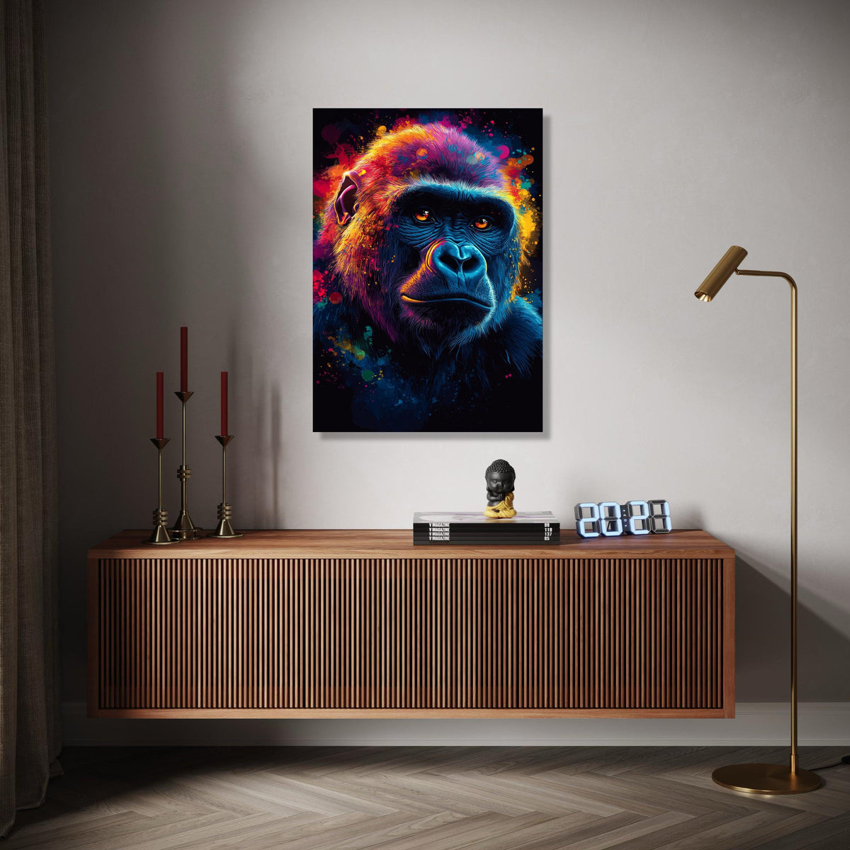 Vibrant Colorful Gorilla Portrait Canvas, Abstract Animal Wall Art, Modern Wildlife Painting, Neon Primate Face Gift Art, Home Decor, Print