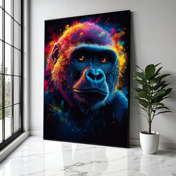 Vibrant Colorful Gorilla Portrait Canvas, Abstract Animal Wall Art, Modern Wildlife Painting, Neon Primate Face Gift Art, Home Decor, Print