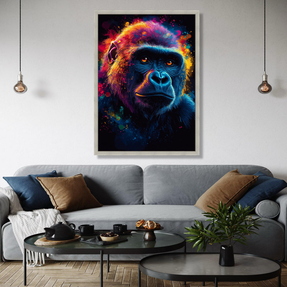 Vibrant Colorful Gorilla Portrait Canvas, Abstract Animal Wall Art, Modern Wildlife Painting, Neon Primate Face Gift Art, Home Decor, Print