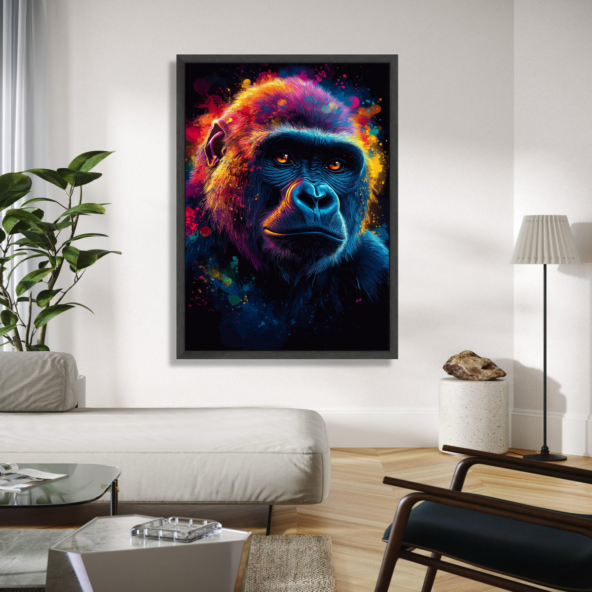 Vibrant Colorful Gorilla Portrait Canvas, Abstract Animal Wall Art, Modern Wildlife Painting, Neon Primate Face Gift Art, Home Decor, Print