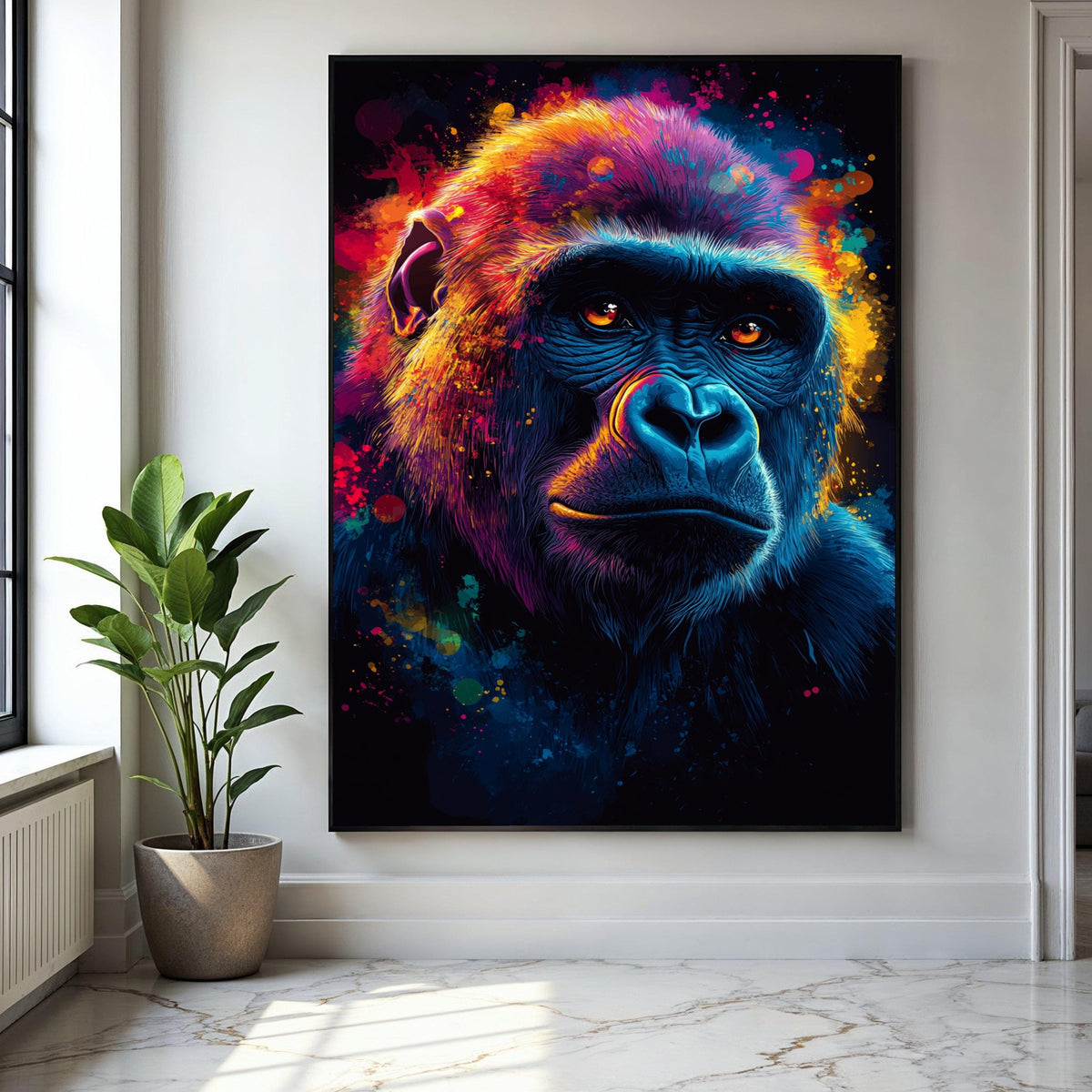 Vibrant Colorful Gorilla Portrait Canvas, Abstract Animal Wall Art, Modern Wildlife Painting, Neon Primate Face Gift Art, Home Decor, Print