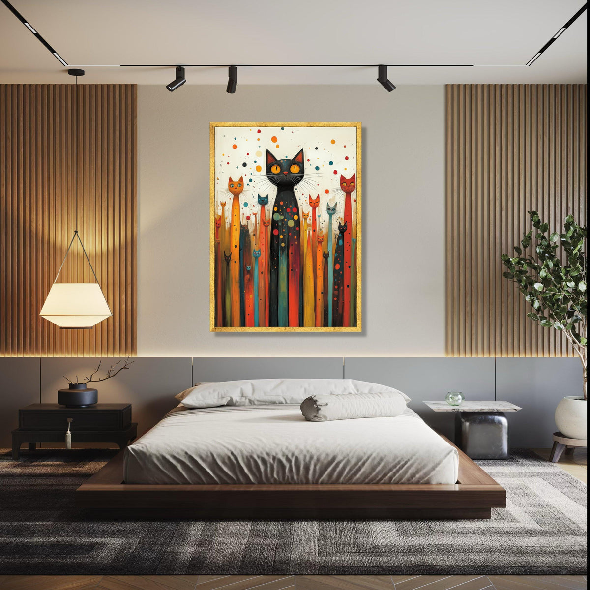 Whimsical Cat Gathering Canvas, Colorful Abstract Cats Wall Art, Playful Feline Home Decor, Modern Animal Canvas Gift Art, Home Decor, Print