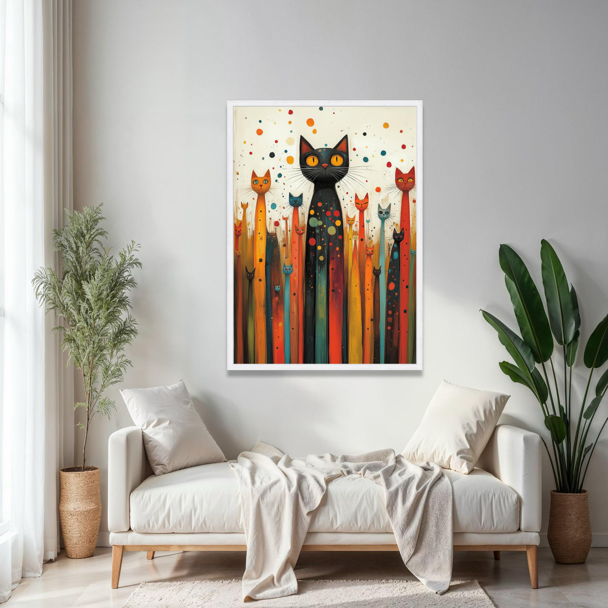 Whimsical Cat Gathering Canvas, Colorful Abstract Cats Wall Art, Playful Feline Home Decor, Modern Animal Canvas Gift Art, Home Decor, Print