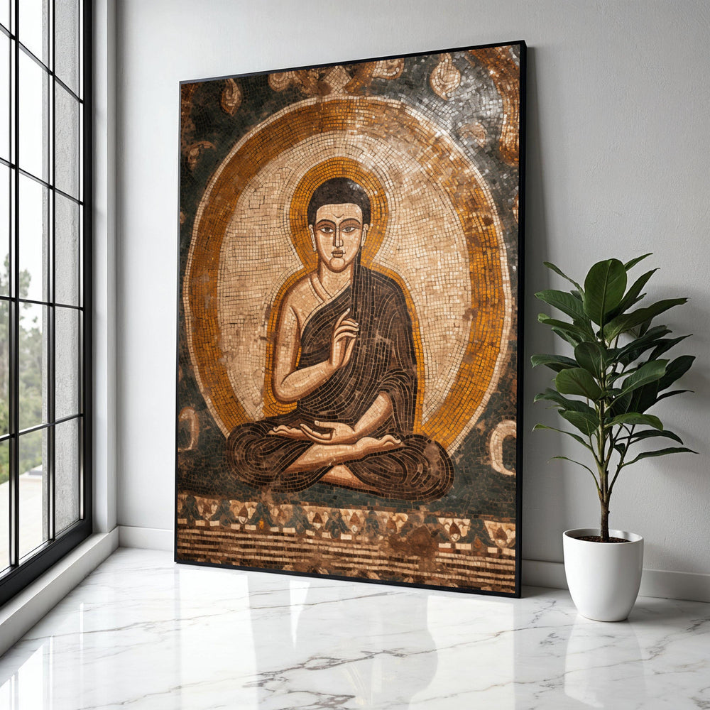 Ancient Buddha Mosaic Canvas Wall Art, Spiritual Meditation Decor, Buddhist Canvas Print, Zen Home Decoration, Gift Art, Home Decor, Print