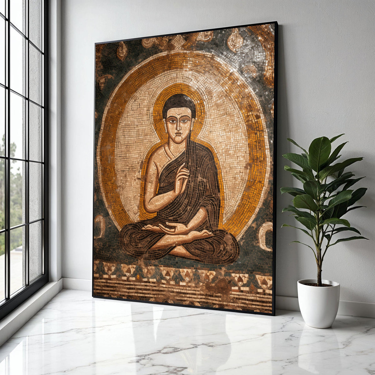 Ancient Buddha Mosaic Canvas Wall Art, Spiritual Meditation Decor, Buddhist Canvas Print, Zen Home Decoration, Gift Art, Home Decor, Print