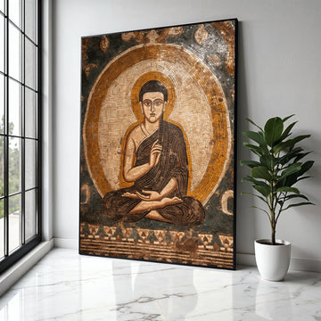 Ancient Buddha Mosaic Canvas Wall Art, Spiritual Meditation Decor, Buddhist Canvas Print, Zen Home Decoration, Gift Art, Home Decor, Print