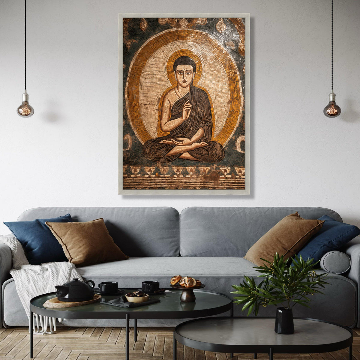 Ancient Buddha Mosaic Canvas Wall Art, Spiritual Meditation Decor, Buddhist Canvas Print, Zen Home Decoration, Gift Art, Home Decor, Print