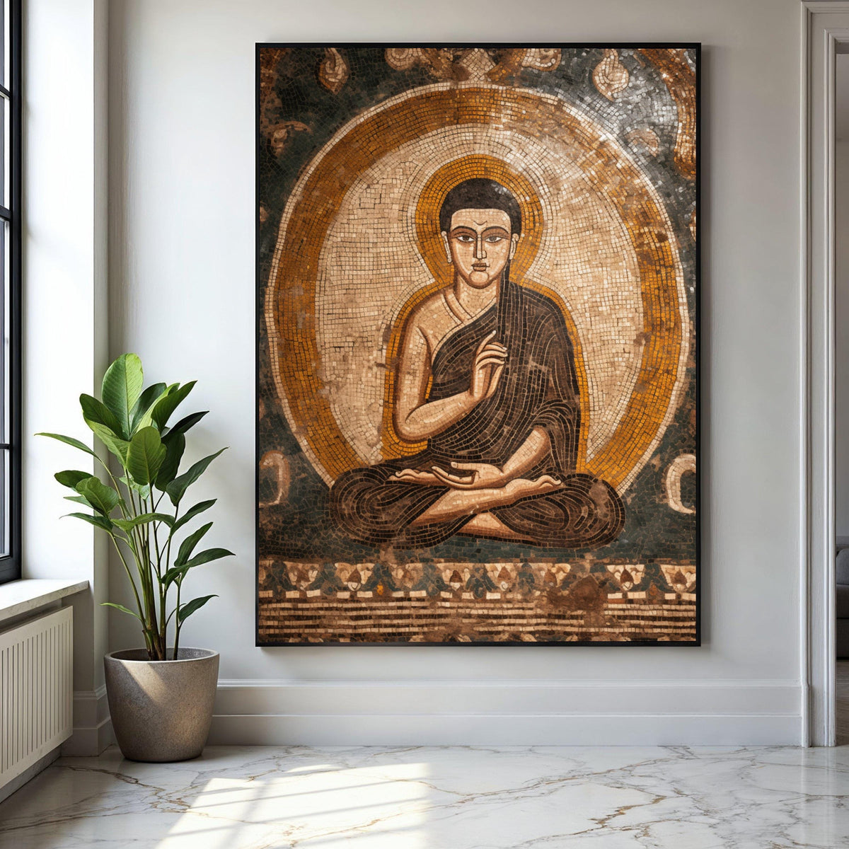Ancient Buddha Mosaic Canvas Wall Art, Spiritual Meditation Decor, Buddhist Canvas Print, Zen Home Decoration, Gift Art, Home Decor, Print