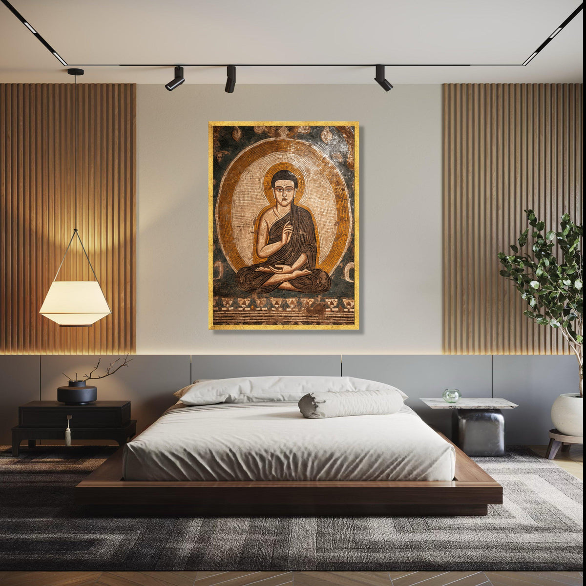 Ancient Buddha Mosaic Canvas Wall Art, Spiritual Meditation Decor, Buddhist Canvas Print, Zen Home Decoration, Gift Art, Home Decor, Print