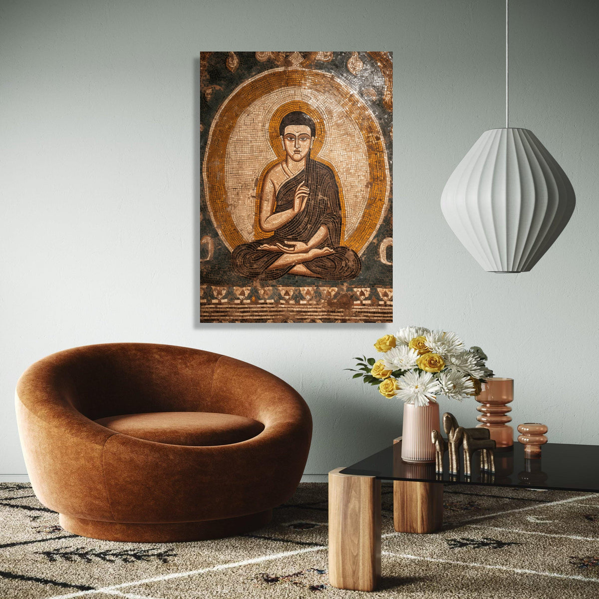 Ancient Buddha Mosaic Canvas Wall Art, Spiritual Meditation Decor, Buddhist Canvas Print, Zen Home Decoration, Gift Art, Home Decor, Print