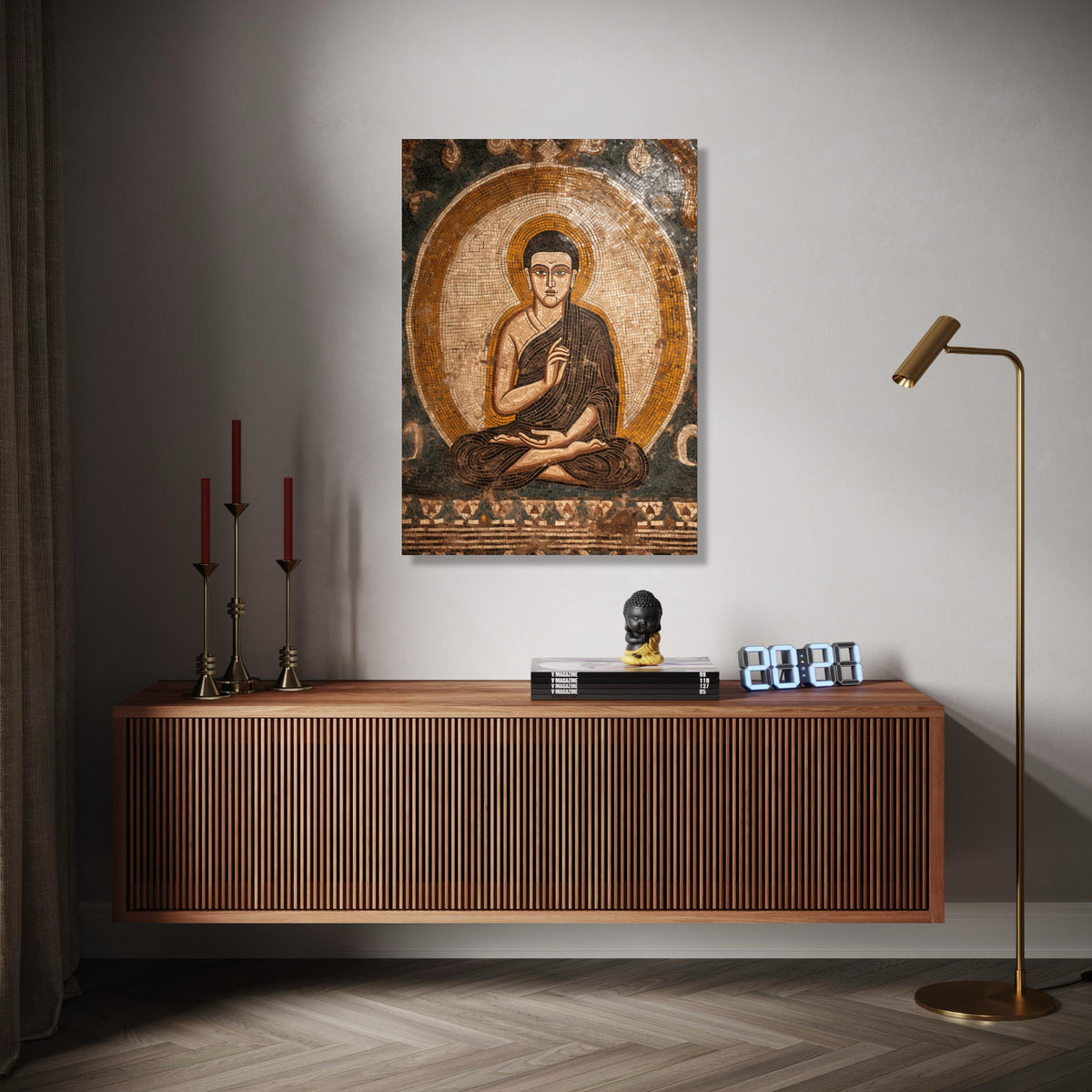 Ancient Buddha Mosaic Canvas Wall Art, Spiritual Meditation Decor, Buddhist Canvas Print, Zen Home Decoration, Gift Art, Home Decor, Print