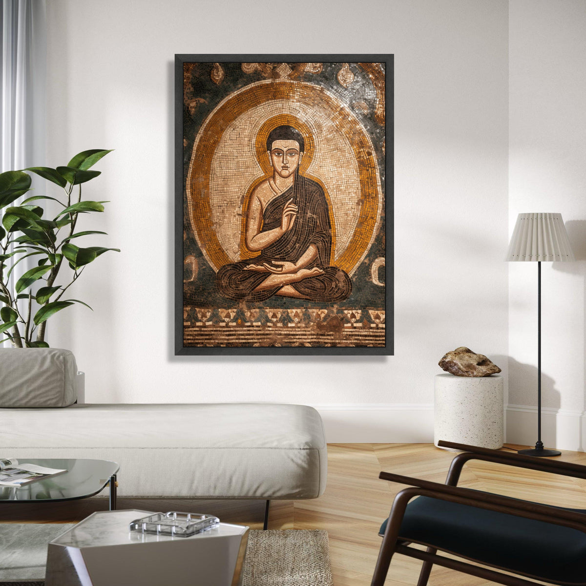 Ancient Buddha Mosaic Canvas Wall Art, Spiritual Meditation Decor, Buddhist Canvas Print, Zen Home Decoration, Gift Art, Home Decor, Print