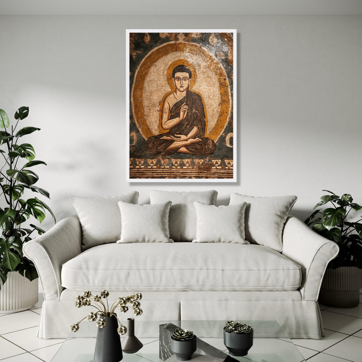 Ancient Buddha Mosaic Canvas Wall Art, Spiritual Meditation Decor, Buddhist Canvas Print, Zen Home Decoration, Gift Art, Home Decor, Print