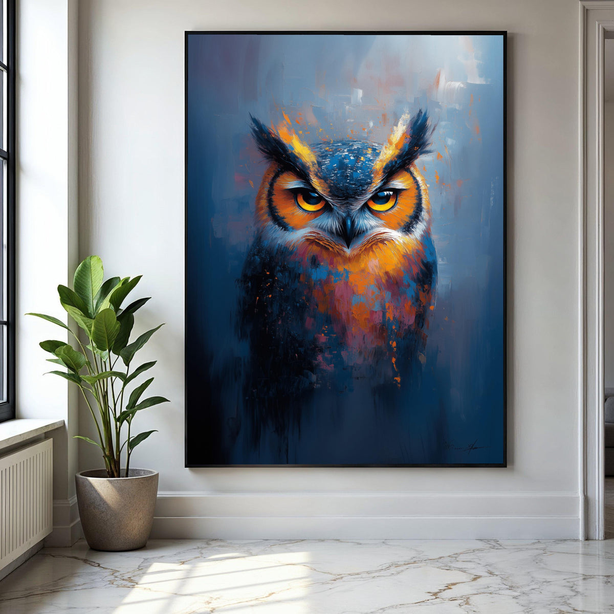 Fierce Abstract Owl Painting, Colorful Wildlife Canvas Wall Art, Modern Bird Portrait, Home Decoration Art, Gift Art, Home Decor, Print