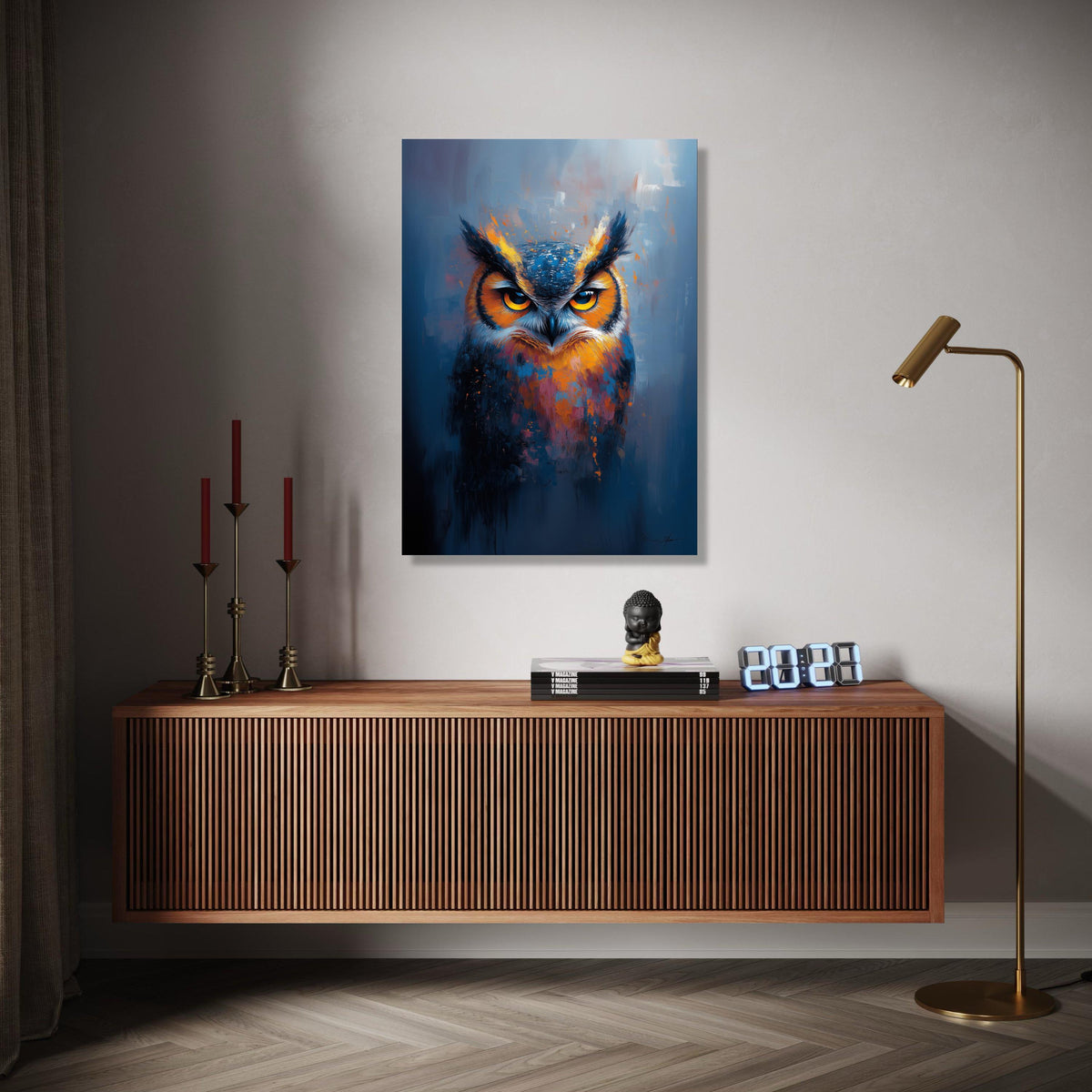 Fierce Abstract Owl Painting, Colorful Wildlife Canvas Wall Art, Modern Bird Portrait, Home Decoration Art, Gift Art, Home Decor, Print