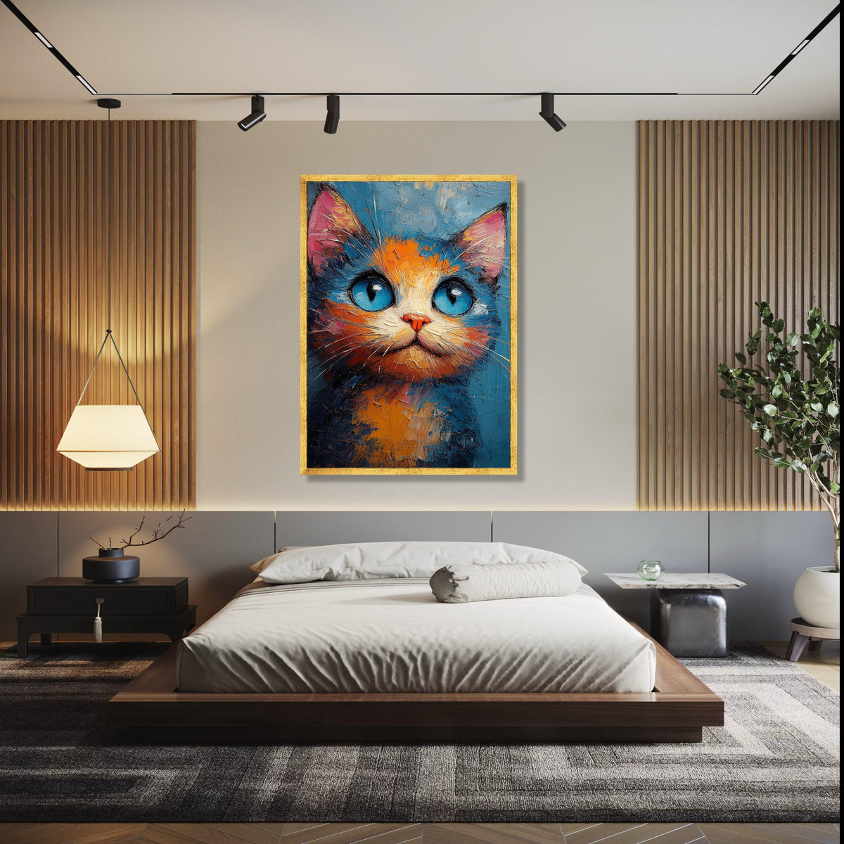 Vibrant Blue Eyed Cat Canvas Wall Art, Abstract Cat Painting, Colorful Feline Portrait, Modern Animal Decor, Gift Art, Home Decor, Print
