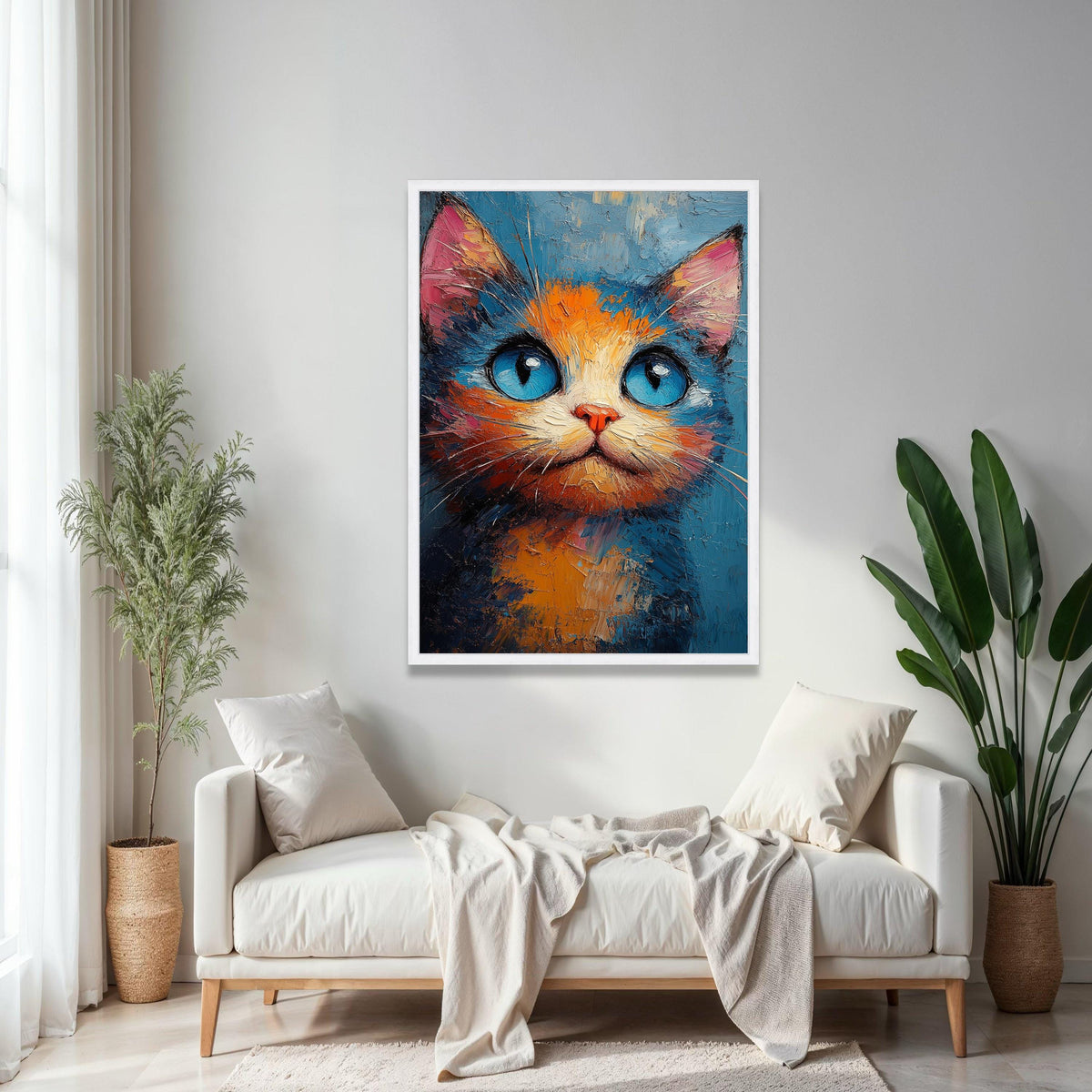 Vibrant Blue Eyed Cat Canvas Wall Art, Abstract Cat Painting, Colorful Feline Portrait, Modern Animal Decor, Gift Art, Home Decor, Print
