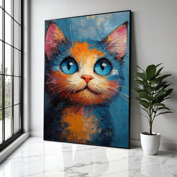 Vibrant Blue Eyed Cat Canvas Wall Art, Abstract Cat Painting, Colorful Feline Portrait, Modern Animal Decor, Gift Art, Home Decor, Print