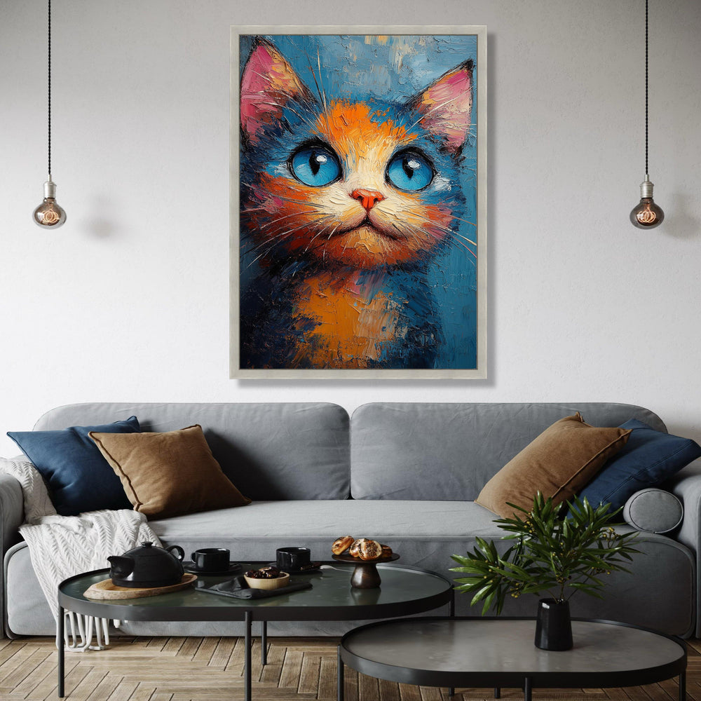 Vibrant Blue Eyed Cat Canvas Wall Art, Abstract Cat Painting, Colorful Feline Portrait, Modern Animal Decor, Gift Art, Home Decor, Print