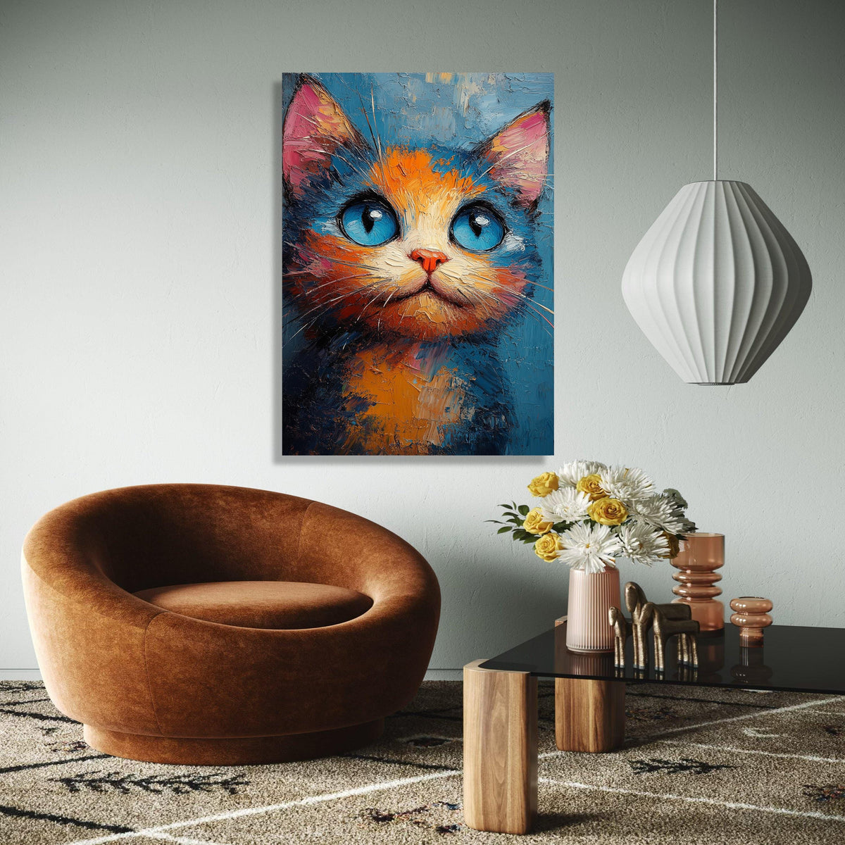 Vibrant Blue Eyed Cat Canvas Wall Art, Abstract Cat Painting, Colorful Feline Portrait, Modern Animal Decor, Gift Art, Home Decor, Print