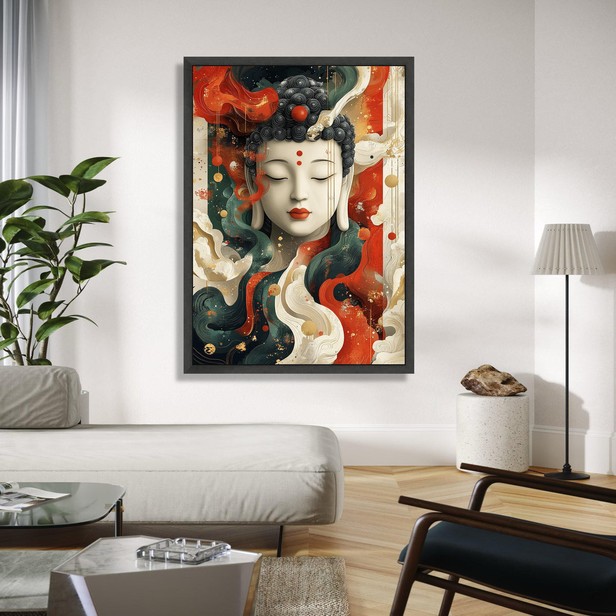 Serene Buddha Face Canvas, Abstract Spiritual Wall Art, Meditation Decor, Peaceful Zen Canvas, Colorful Home Gift Art, Home Decor, Print