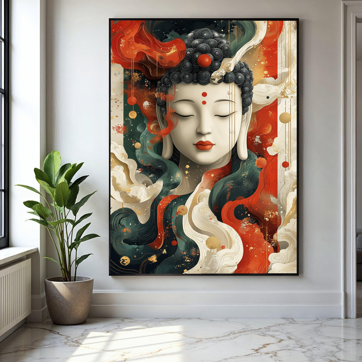 Serene Buddha Face Canvas, Abstract Spiritual Wall Art, Meditation Decor, Peaceful Zen Canvas, Colorful Home Gift Art, Home Decor, Print